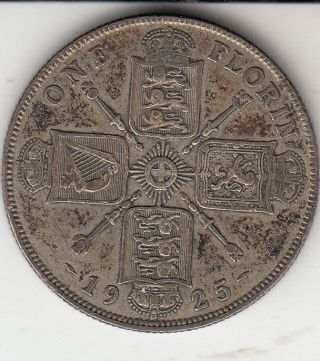 Scarce 1925 King George V Florin (2/ -) Silver British Coin photo