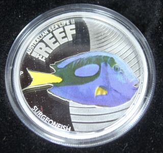 2012 Perth Australia 50 Cent Surgeonfish 1/2 Oz Silver Coin W/ Box & Ad113 photo