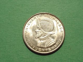 Panama 1/4 Balboa 1953 Silver Coin Brilliant Uncirculated photo