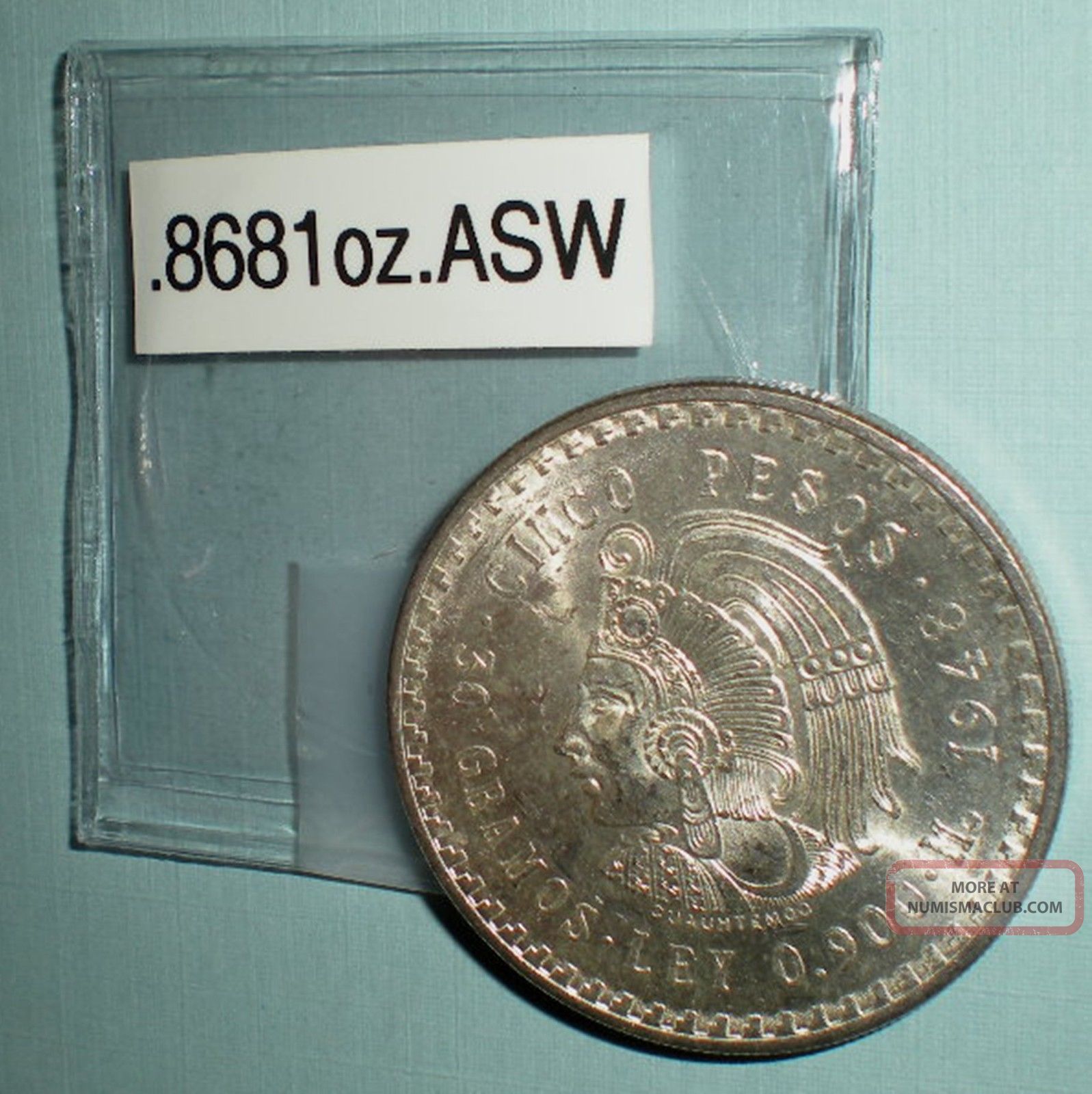 Mexico 5 Pesos Coin: 1948 ; 90 Silver.  8680 Oz.  Asw 