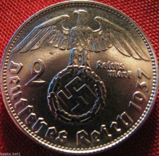 Nazi German 2 Reichsmark Silver 1937 - D Coin Third Reich Eagle Swastika photo