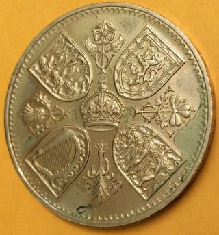 (2) 1953 Five Schillings Queen Elizabeth Ii Coronation Crown Coin Great Britian photo