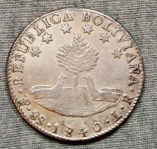 1840 Pts Lr Bolivia 8 Soles Silver Coin - Km 97 photo