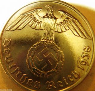 Nazi German 10 Reichspfennig 1938 - E Coin Third Reich Eagle Swastika Wwii photo