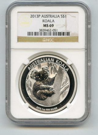 2013 P Australia Silver $1 - Koala - Ms 69 - Ngc photo