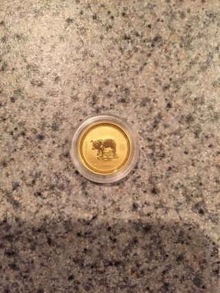 2007 Lunar Pig 1/10 Oz $15 Gold Coin,  Series I,  Perth In Australia photo