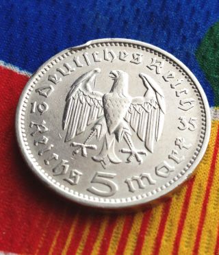 Ww2 German 5 Mark Silver Coin 1935 F Third Reich Reichsmark photo