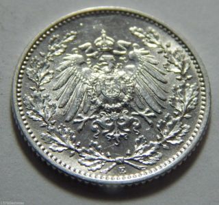 1915e Germany Silver 1/2 Mark Coin - Muldenhutten - Au Details photo