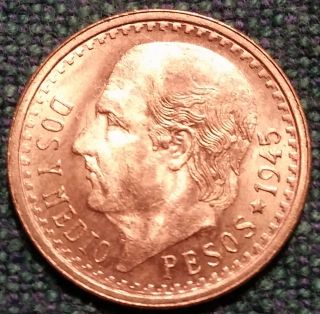 1945 2 1/2 Dos Y Medio Pesos Gold Coin Mexico Estados Unidos Mexicanos Hidalgo photo