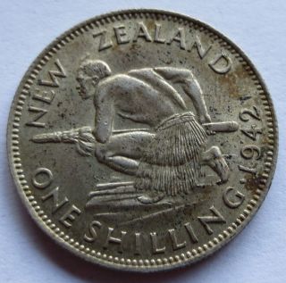 1942 Zealand One Shilling - Au,  Better Date & Grade King George Coin (010851o photo