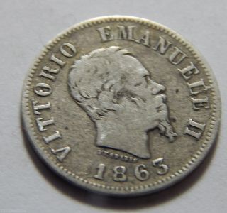 1863m - Bn Italy Silver 50 Centesimi Coin photo