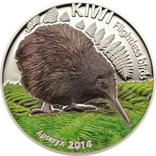 Cook Island 2014 5$ - The Kiwi - 1oz Colored Silver Coin.  999 photo