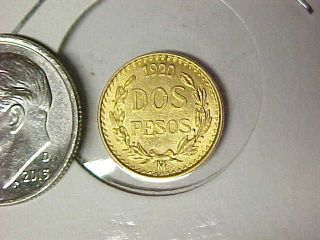 Au 1920 Mexico Gold Dos Pesos - Mexican Gold 2 Peso Coin photo