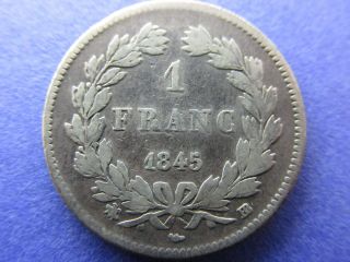 1845 - Bbfrance 1 Franc.  900 Silver photo