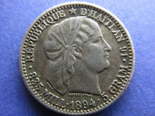 1894 Haiti 20 - Cent Piece.  835 Silver photo