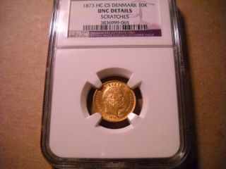 1873 Denmark 10 Kroner Gold Coin Ngc Unc photo