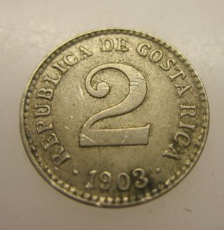 1903 Costa Rica 2 Centimos Coin photo