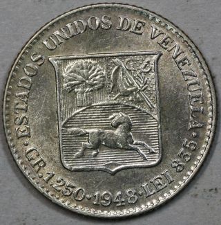 1948 Venezuela Au Silver 25 Centimos (1/4 Bolivar) Coin photo