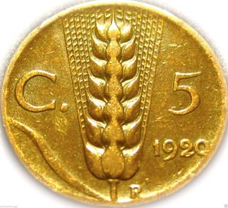 Kingdom Of Italy - Italian 1920r 5 Centesimi Coin - Great Wheat Coin photo