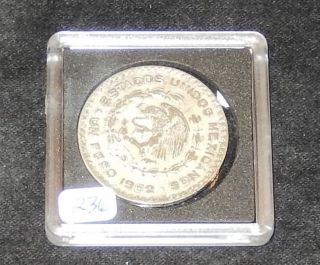 1962 Mexican Un Peso Silver Coin Item 236 photo