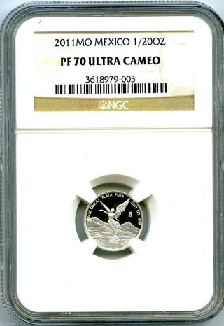 2011 Mexico 1/20 Oz Onza Silver Proof Libertad Ngc Pf70 Ucam Extremely Rare photo