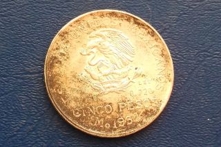 . 720 Silver 1952 Mexico 5 Pesos Hidalgo.  6430 Oz Asw Large 40mm Crown Toned Circ photo