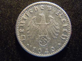 1940 - A - German - Ww2 - 50 - Reichspfennig - Germany - Nazi Coin - Swastika - World - Ab - 2087 - Cent photo