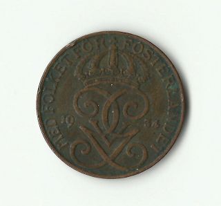 1934 Sweden 5 Ore Coin,  Km 779.  2 photo