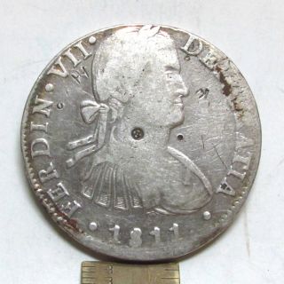 1811 Hj Spanish Colonial Mexico 8 Reales Silver Coin,  Counter Marks photo