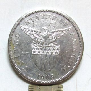 1909 Us Philippines One Peso Silver Coin,  S,  80 Silver,  Filipinas photo