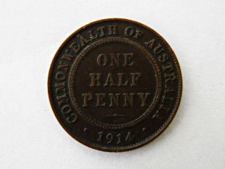 Australia - 1914h - Half Penny - Bronze Coin - George V - Mintage: 1.  20m photo
