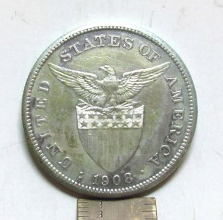 1908 Us Philippines One Peso Silver Coin,  S,  80 Silver,  Filipinas photo
