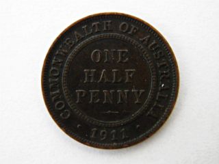 Australia - 1911 - Half Penny - Bronze Coin - George V - Mintage: 2.  83m photo