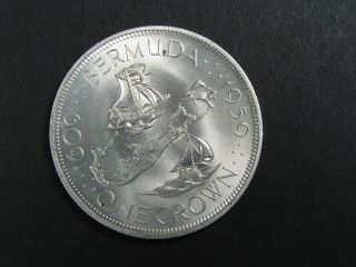 1959 Bermuda One Crown - 350 Anniversary - Br Unc W/case 28.  28 Grms.  925 Silver photo