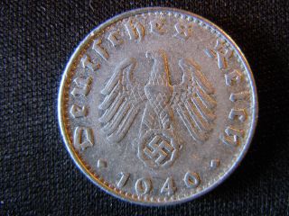 1940 - German - Ww2 - 50 - Reichspfennig - Germany - Nazi Coin - Swastika - World - 74 - W - Cent photo