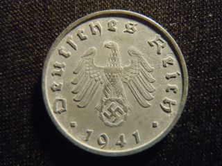 1941 - B - German - Ww2 - 10 - Reichspfennig - Germany - Nazi Coin - Swastika - World - Ab - 1839 - Cent photo