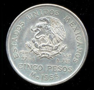 333 - Indalo - Mexico.  Lovely Silver 5 Pesos 1953 photo