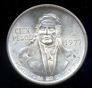 331 - Indalo - Mexico.  Lovely Silver 100 Pesos 1977.  Uncirculated photo