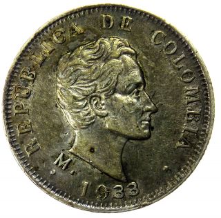 Colombia 50 Centavos,  1933 Silver Coin photo