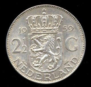 324 - Indalo - Netherlands.  Lovely Silver 2 1/2 Gulden 1959.  Unc - photo
