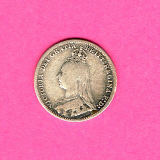 Great Britain 1889 Victoria 925 Sterling Silver 3d Coin Fine Grade Jh Bun photo