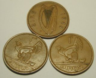 Ireland:three Irish Pennies 1948,  1949 & 1950 photo