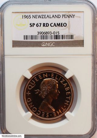 Zealand 1965 Bronze Penny,  Ngc Specimen - 67 Red Cameo. photo