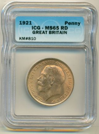 Great Britain 1921 Penny Ms65 Red Icg photo