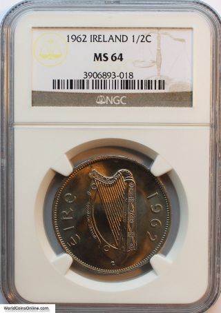 Ireland 1962 Copper - Nickel 1/2 Crown,  Ngc Ms - 64. photo