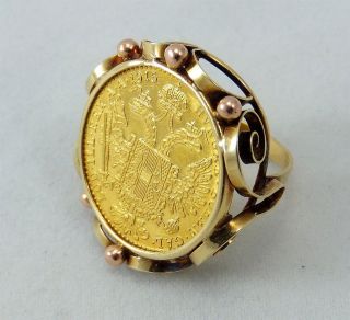 Vintage 1915 Austria Gold Ducat Coin Ring Sz 5.  5 Yellow/rose 23k 14k Gold 6.  1g photo