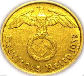 Germany - German 3rd Reich - German 1938g Gold Colored 5 Reichspfennig Coin Ww2 photo