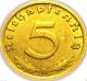 Germany - German 3rd Reich - German 1938g Gold Colored 5 Reichspfennig Coin Ww2 Germany photo 1