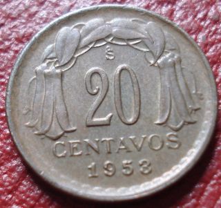 1953 Chile 20 Centavos In Ef - Au photo