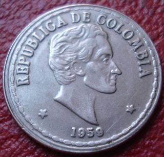 1959 Colombia 20 Centavos In Ef photo